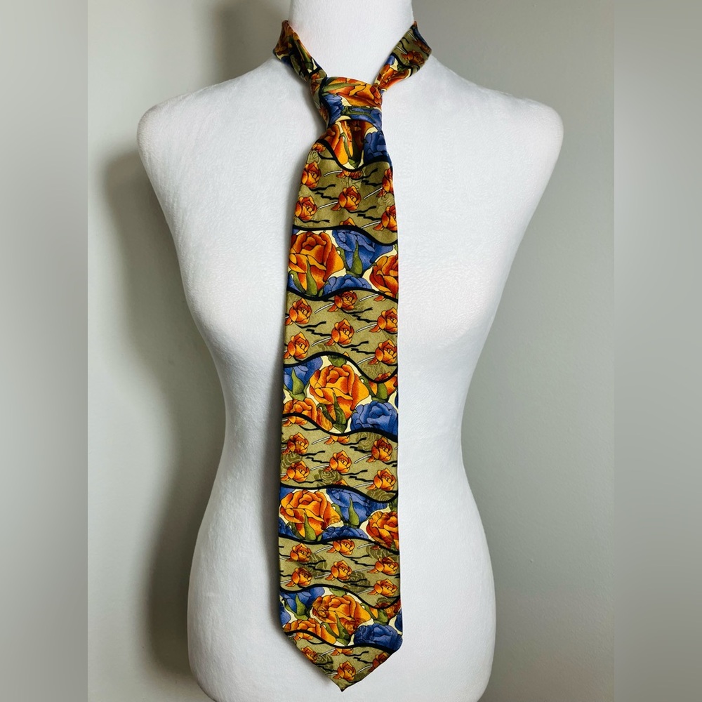 greatful Dead Tie 100% Silk Roses Blue/green/orange Band Necktie